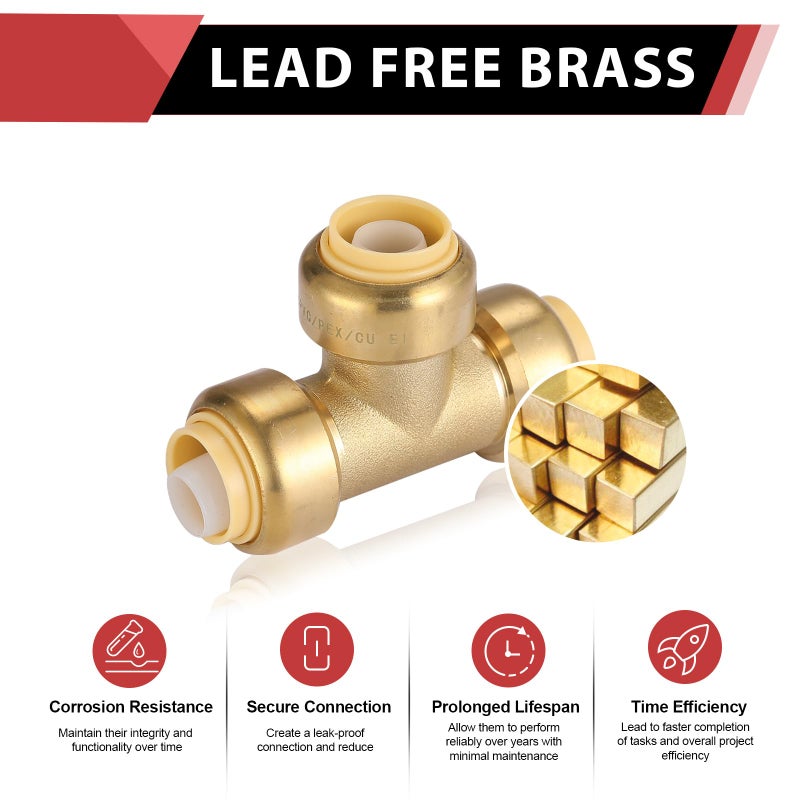 EFIELD (Pack of 2) EFIELD 1/2 Inch Tee Push-Fit Fitting to Connect Pex, Copper With Disconnect Clip, CPVC,(PF118-2PCS) - Image 3